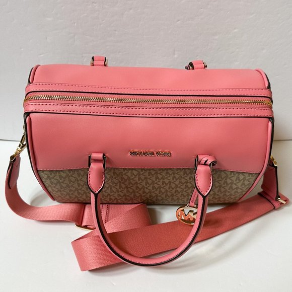 Michael Kors Jet Set Medium Satchel Shoulder Duffle Bag + Wallet Tea Rose Multi - Picture 6 of 10